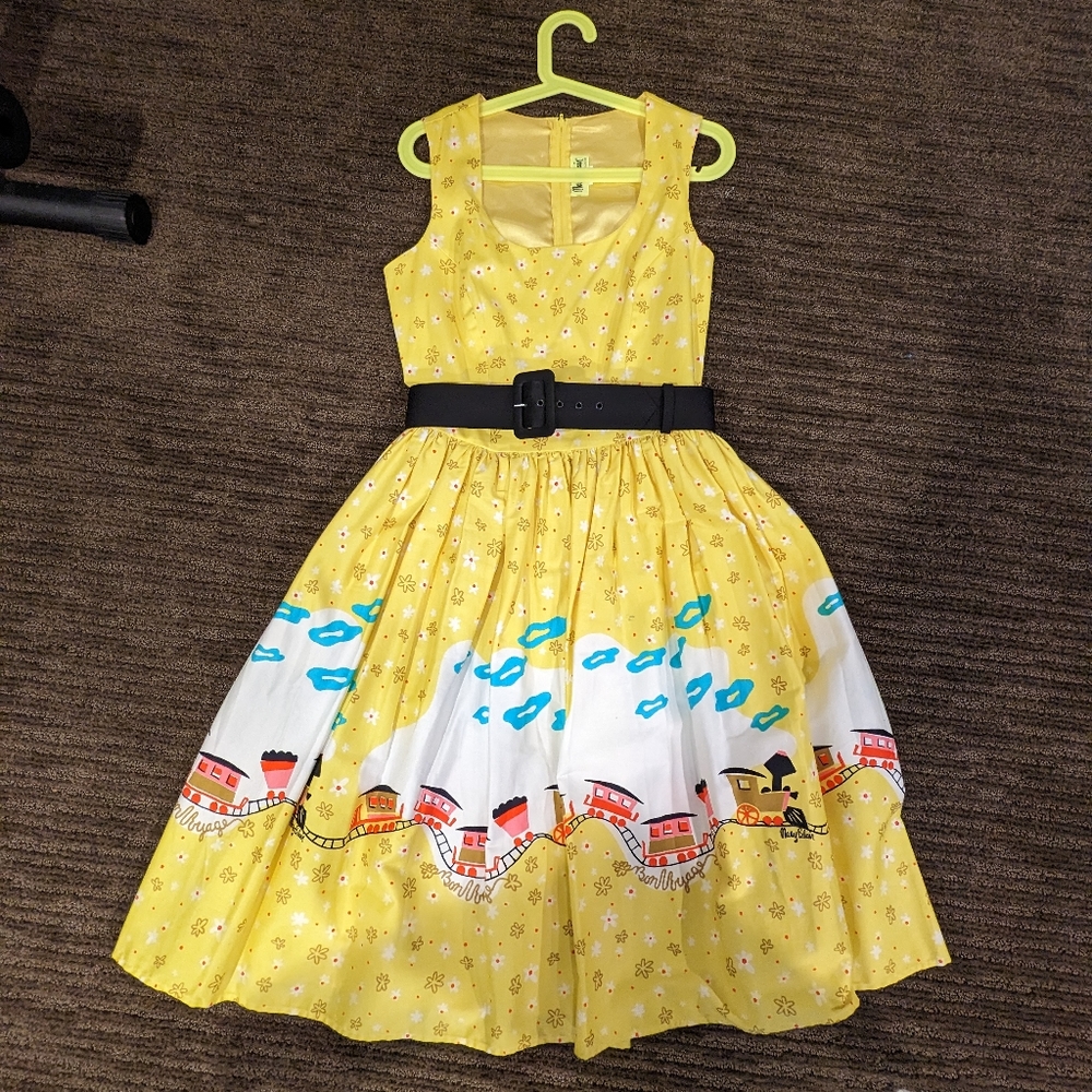 Mary Blair pinup couture yellow trains dress